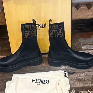 Fendi Black Boots with Signature Logo
